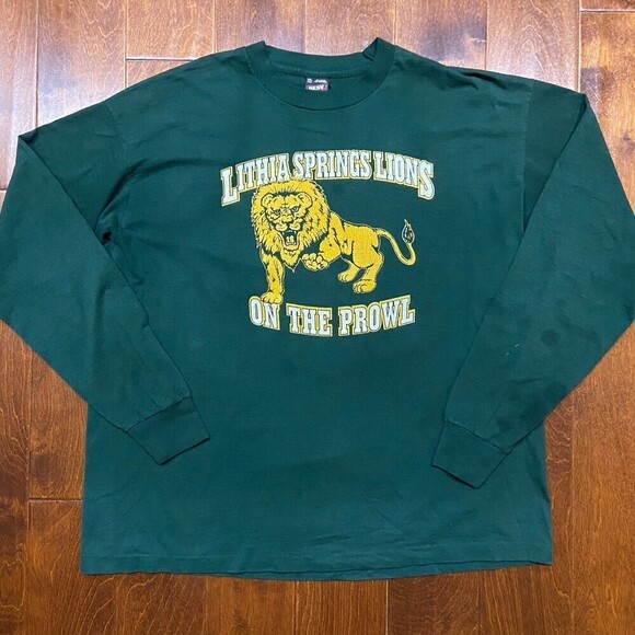 Lithia Springs Lions Vintage HS Green Yellow Long Sleeve T-Shirt Men's Size XXL - Picture 4 of 8